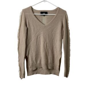 LINE Cashmere V Neck Distressed Pullover Sweater Cream Beige Womens XS